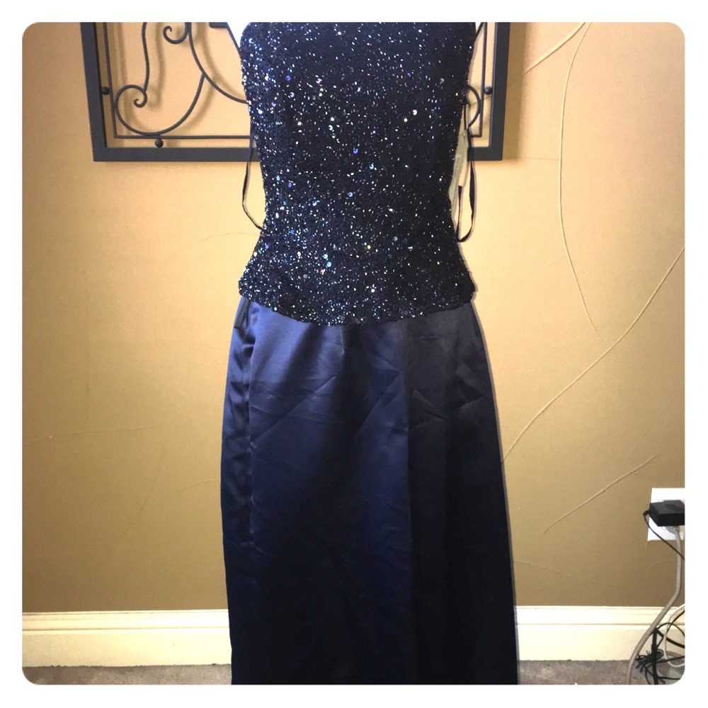 Beautiful two piece navy blue sequence top gown